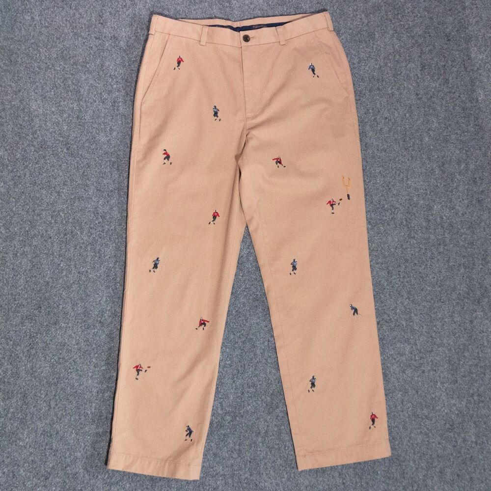 Brooks Brothers Clark Pants Men's 34x30 Khaki Football Embroidered Chino Preppy